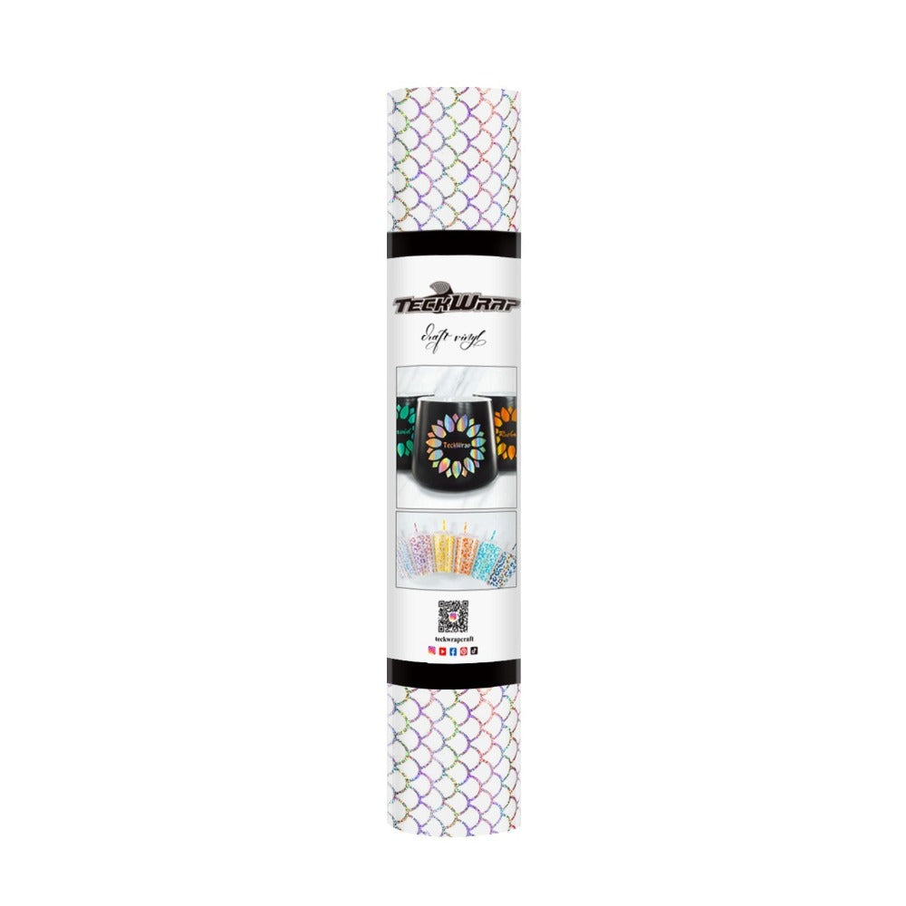 TeckWrapCraft - Vinyle Adhésif - Écailles Sirène Holographique - 30 cm x 1,5 m