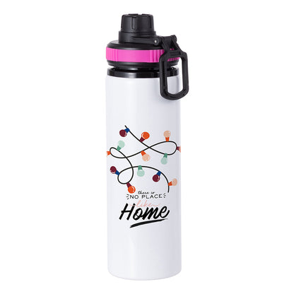 MissKraft - Sublimation - Gourde en Aluminium  - Blanc/Bouchon Noir-Rose - 850 ml