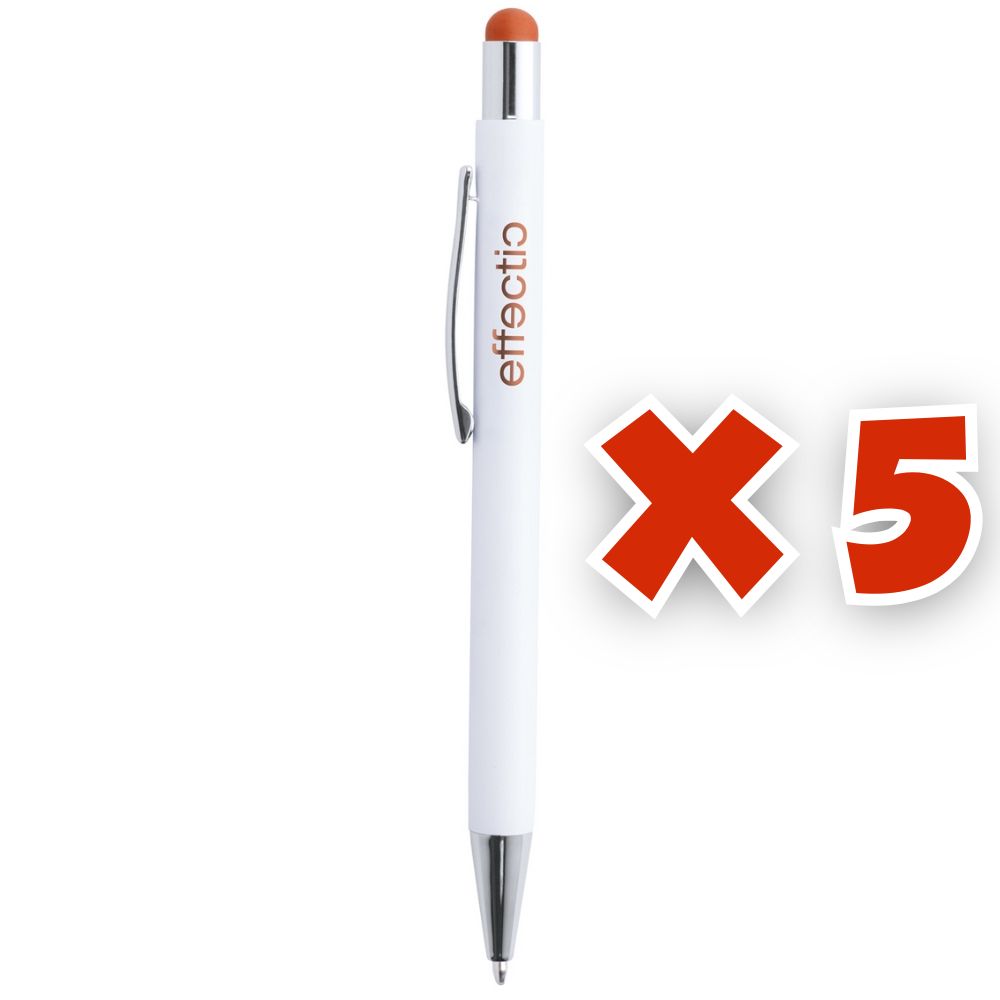MissKraft - 5 Stylos à bille à graver Wirly Blanc embout Orange