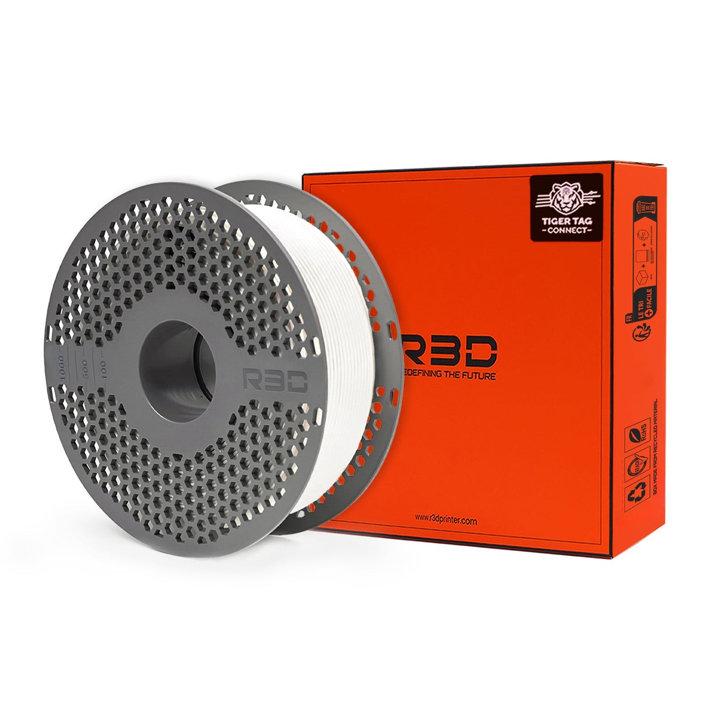 R3D - PLA High-speed - Blanc (White) - 1,75 mm - 1 kg avec RFID TigerTag