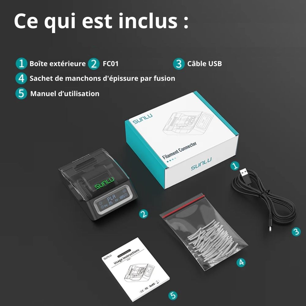 Sunlu - Combo Filament Connector FC01 Fusion Splicer + Sachet PTFE (≈200pcs)