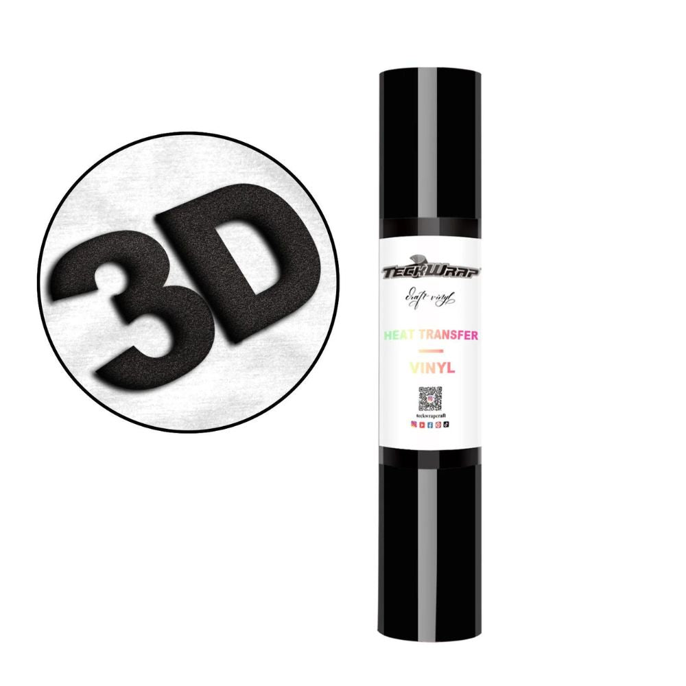 TeckWrapCraft - Puff HTV - Vinyle Transfert à Chaud - Noir - 1,5 m