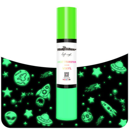 TeckWrapCraft - Puff HTV Thermocollant Glow in the Dark - Vert - 25 cm x 1,5 m
