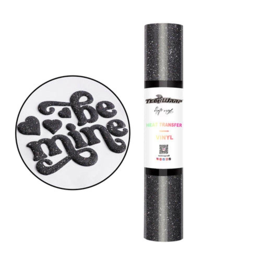 TeckWrapCraft - Puff HTV Thermocollant Pailleté - Noir - 30 cm x 1,5 m